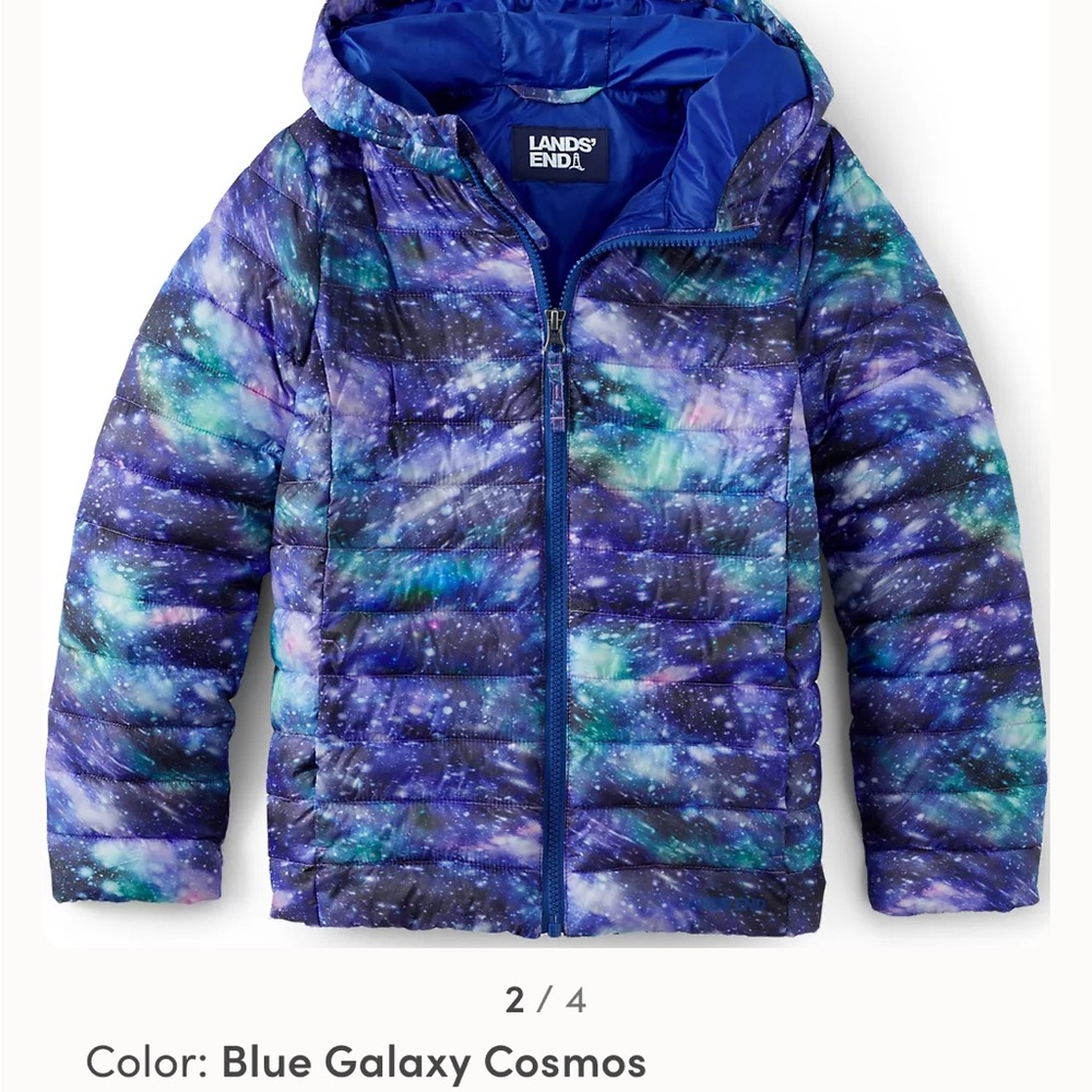 Lands' End Blue Galaxy Cosmos Puffer Jacket